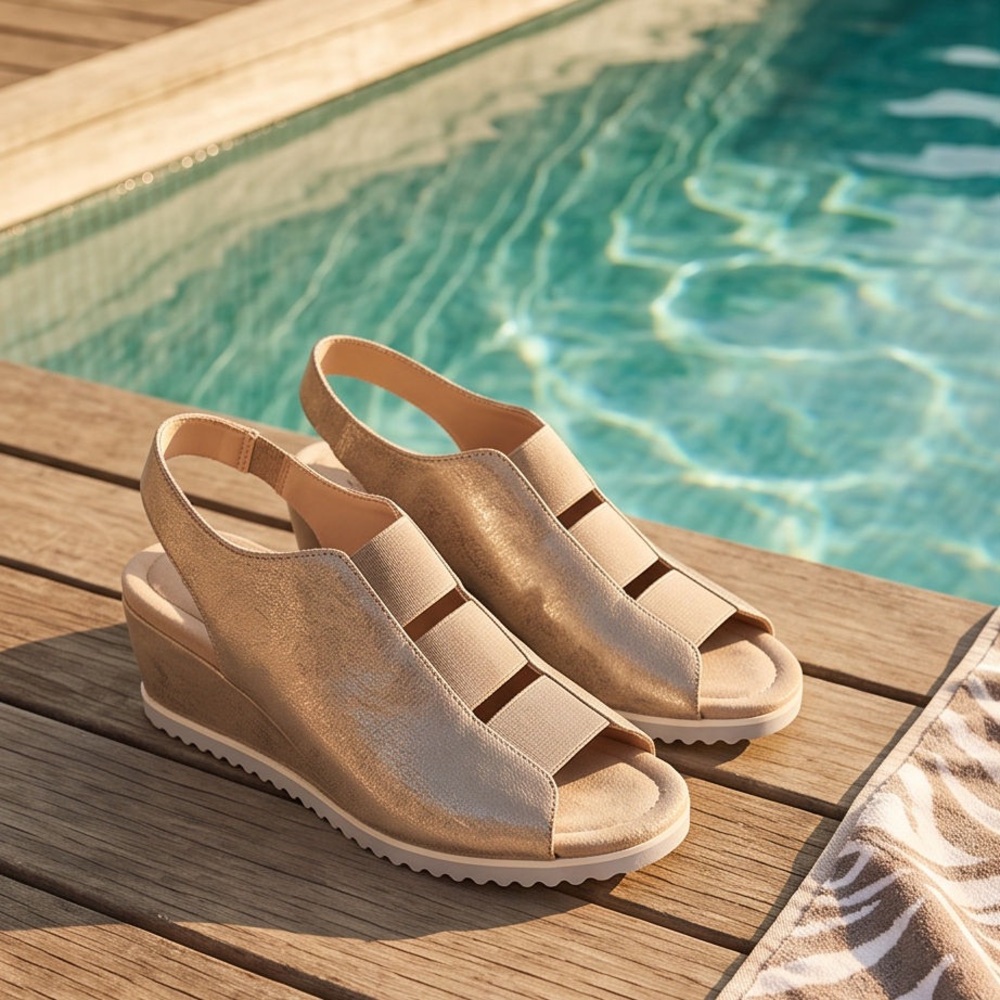 Amalfi by Rangoni Women’s soft leather Taupe Slingback Wedge Sandals